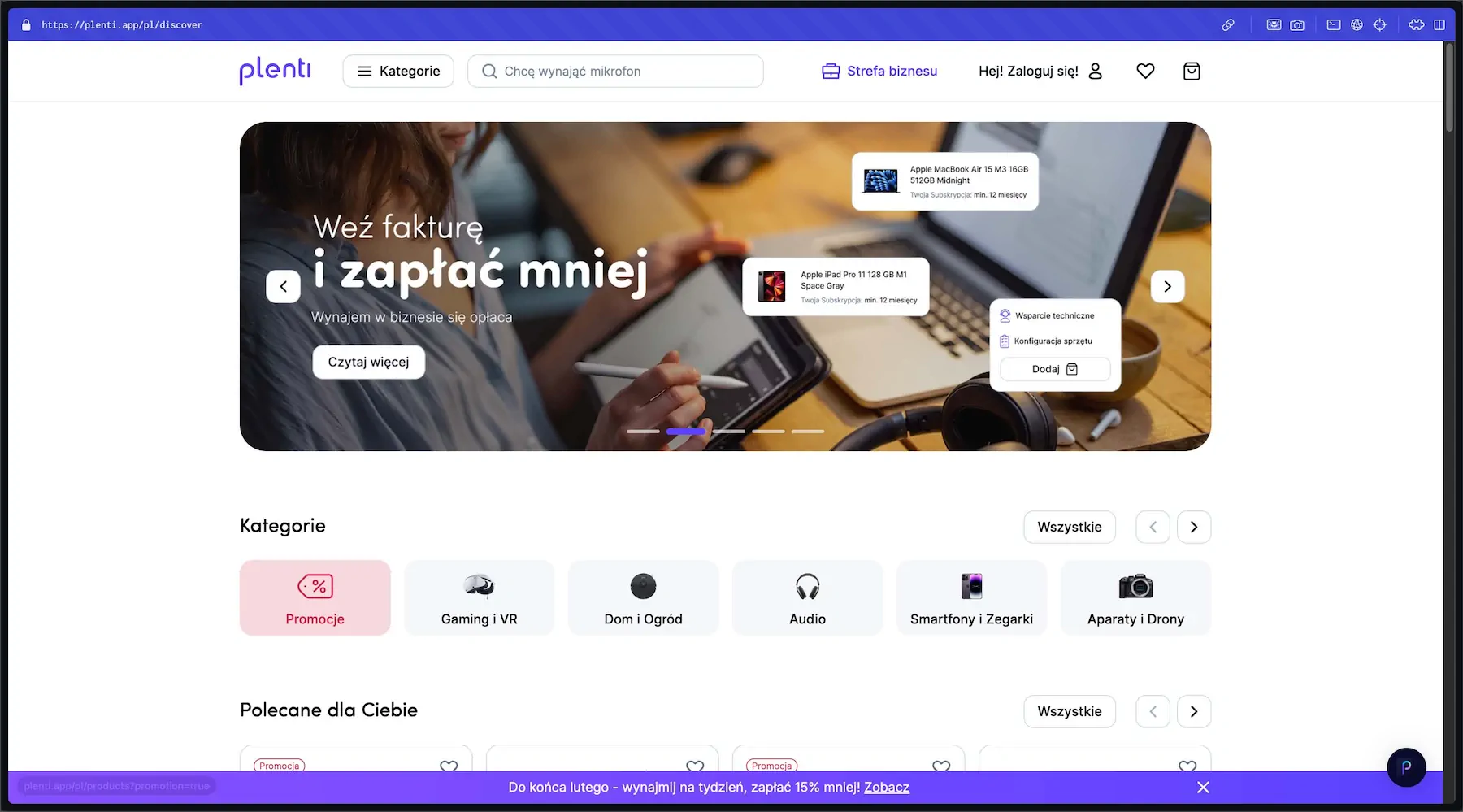 Strona Plenti - lidera najmu elektroniki użytkowej w Polsce
