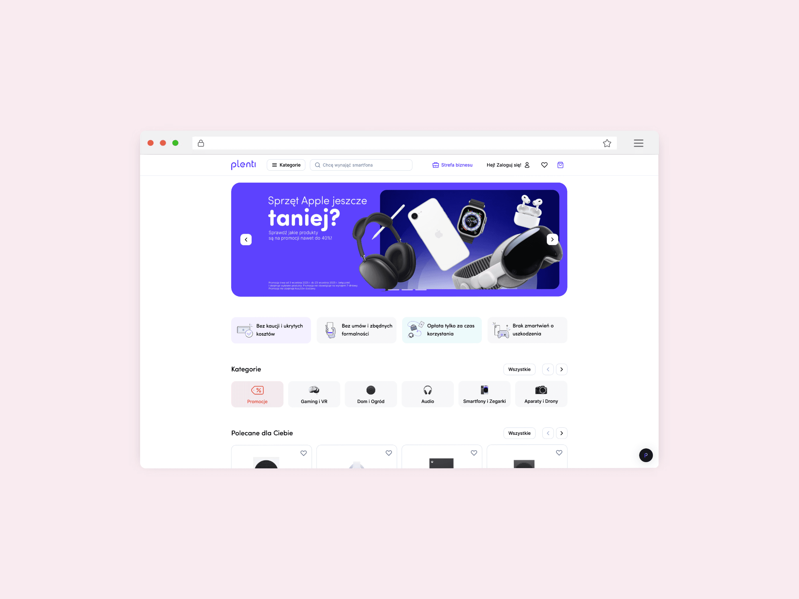 Strona Plenti - lidera najmu elektroniki użytkowej w Polsce