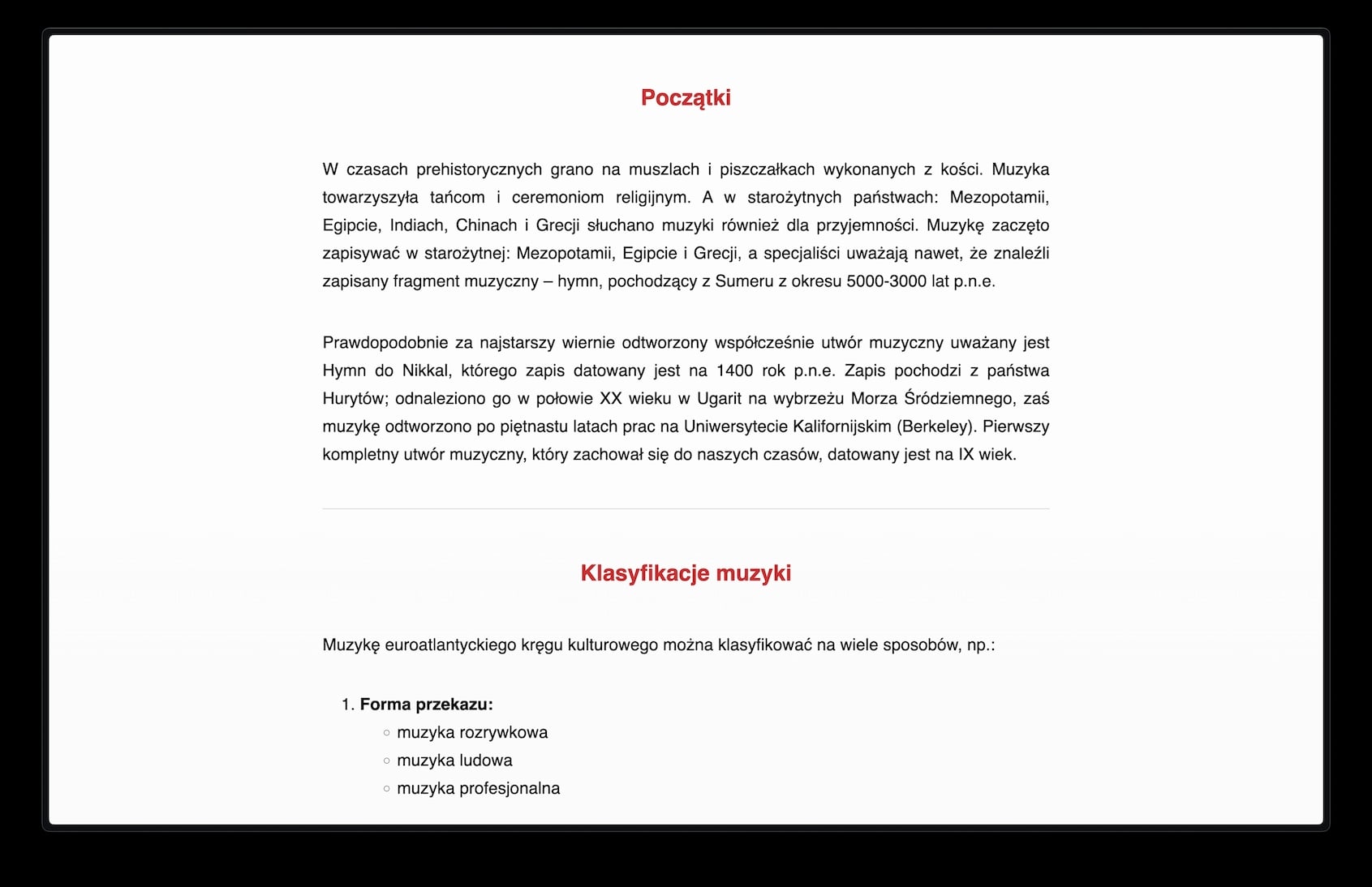 Strona internetowa z muzyką