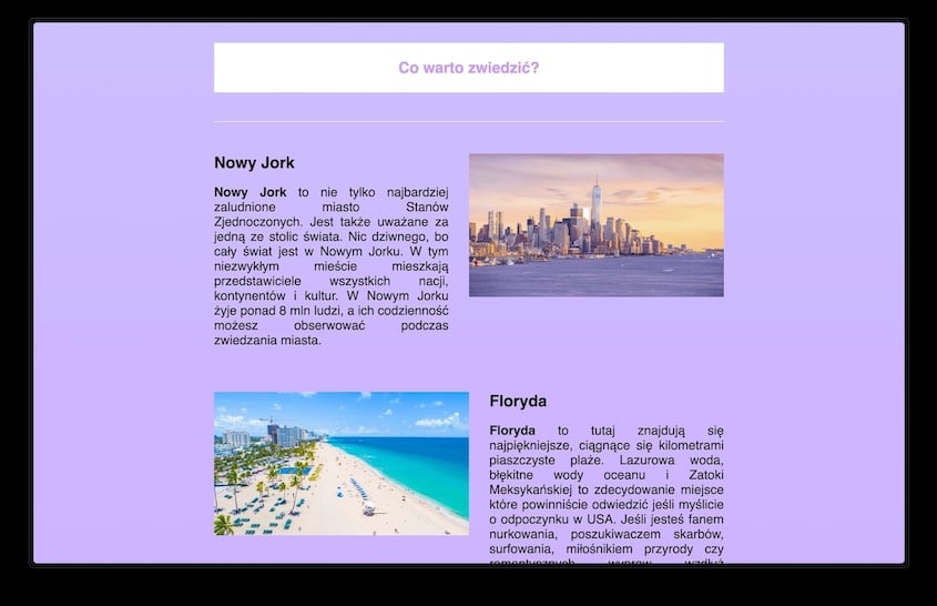 Strona internetowa opisująca USA